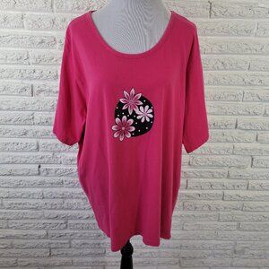 Dreams Co Women's 1X Pink Floral Tunic T-Shirt 100% Cotton Short Sleeve PIN57E